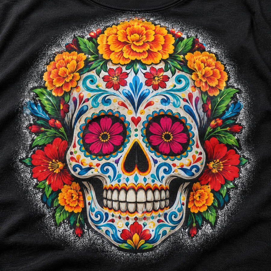 Print with a speckled white fringe around the design