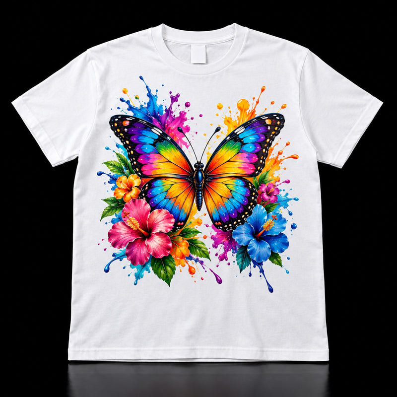 White tees with a full-color DTF transfer